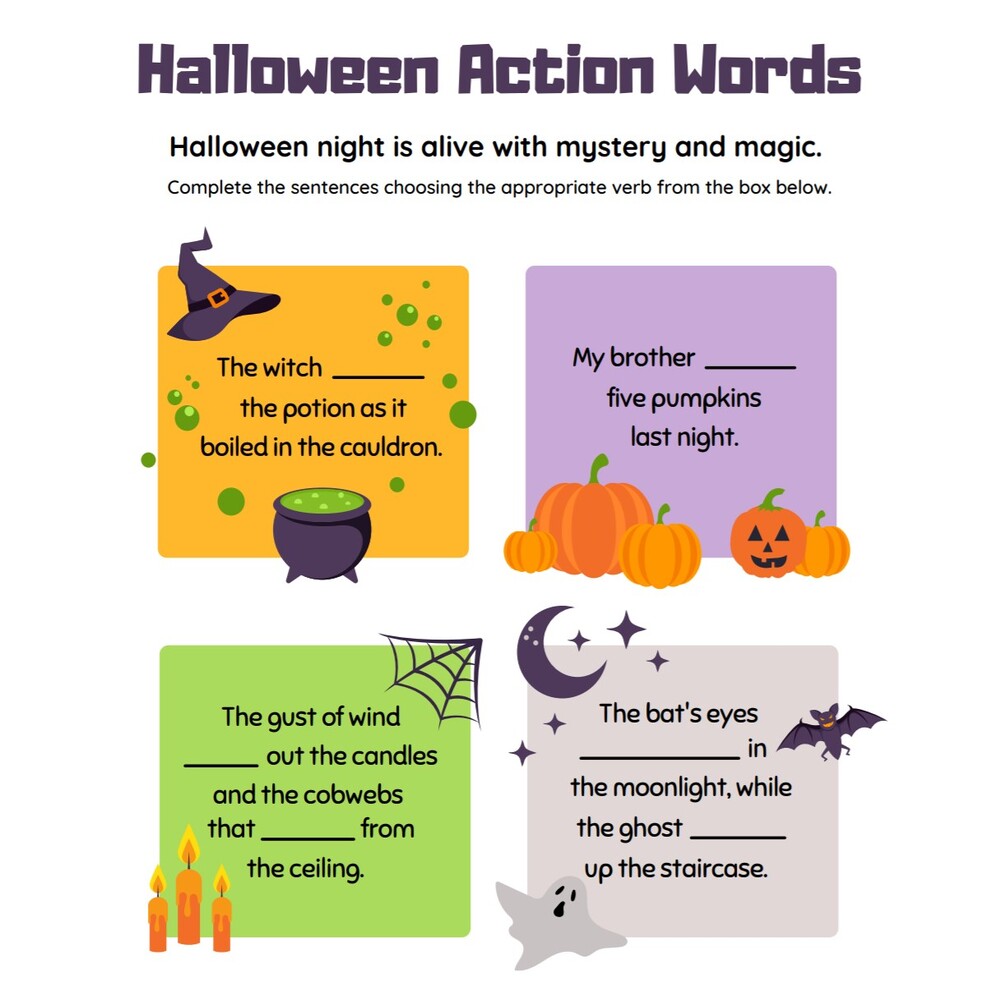 Halloween Action Words & Word Search Printable Freebie