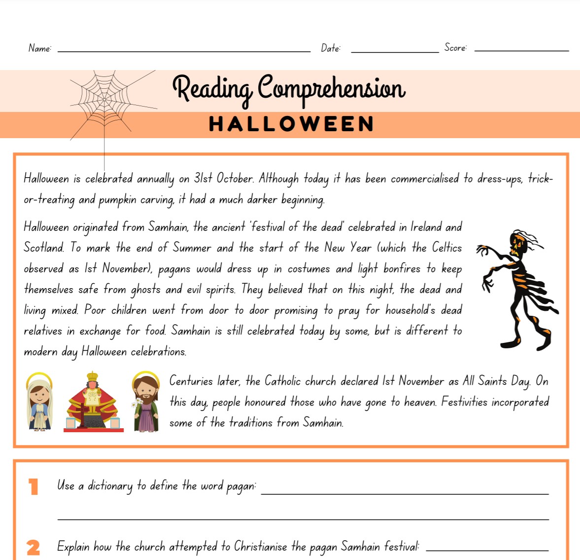 Halloween Secondary Worksheets Printable