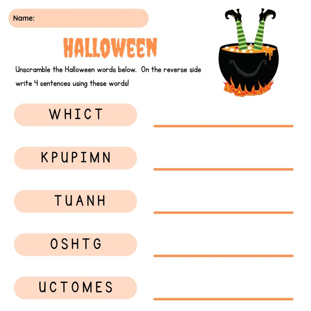Halloween Word Scramble and Poem Printable