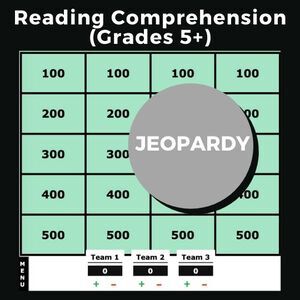 Reading Comprehension  (Grades 5+) Jeopardy