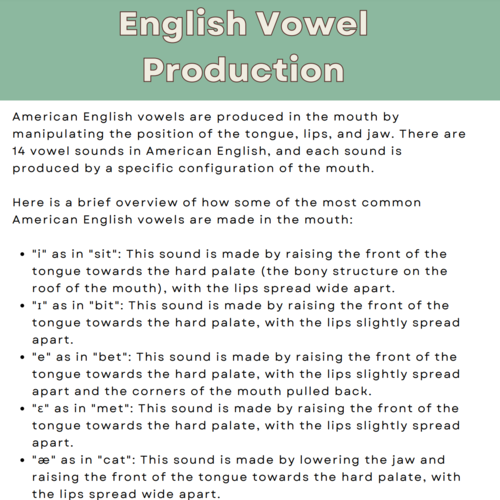 Accent Modification – English Long and Short Vowels Printable