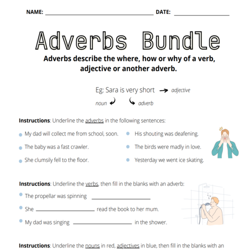 Adverbs Bundle Worksheet Printable