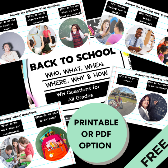 Back to School WH Questions Printable Printable