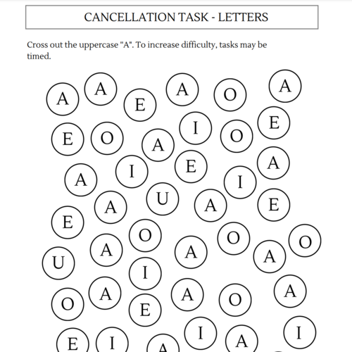 Cognition – Letter Cancellation Tasks for Attention (A-D) Printable