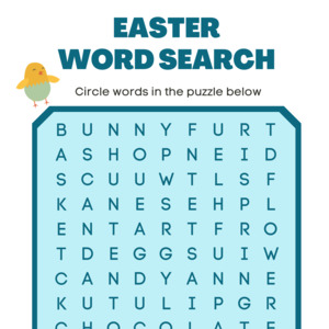 Easter Word Search Worksheet Printable