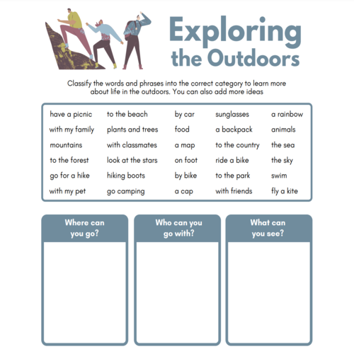 Exploring the Outdoor with Categories Printable