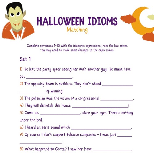 Halloween Idioms Matching Worksheet Printable