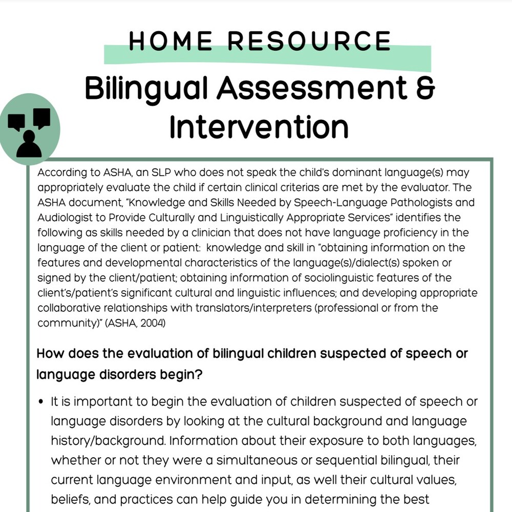 Home Resource – Bilingual Assessment & Intervention Freebie