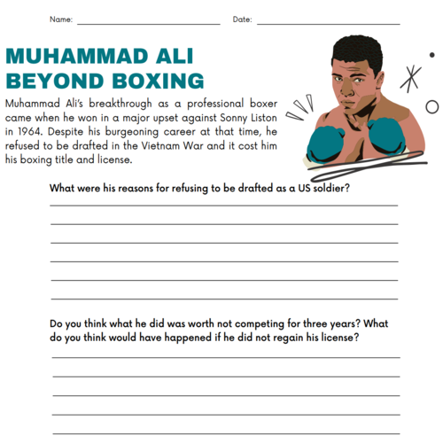 Muhammad Ali Beyond Boxing – Black History Spotlight Printable