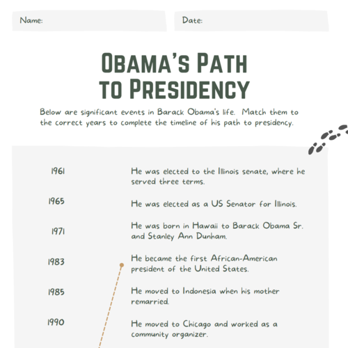Obama’s Path to Presidency – Black History Spotlight Printable