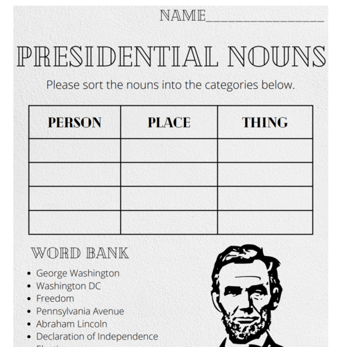 Presidential Nouns Printable