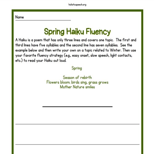 Spring Haiku and Fluency Practice Printable
