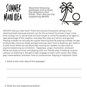 Summer Main Idea and Details Printable Printable