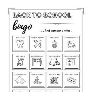 Back to School Bingo Worksheet Printable