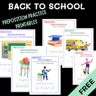 Back to School Preposition Practice Worksheet Printable