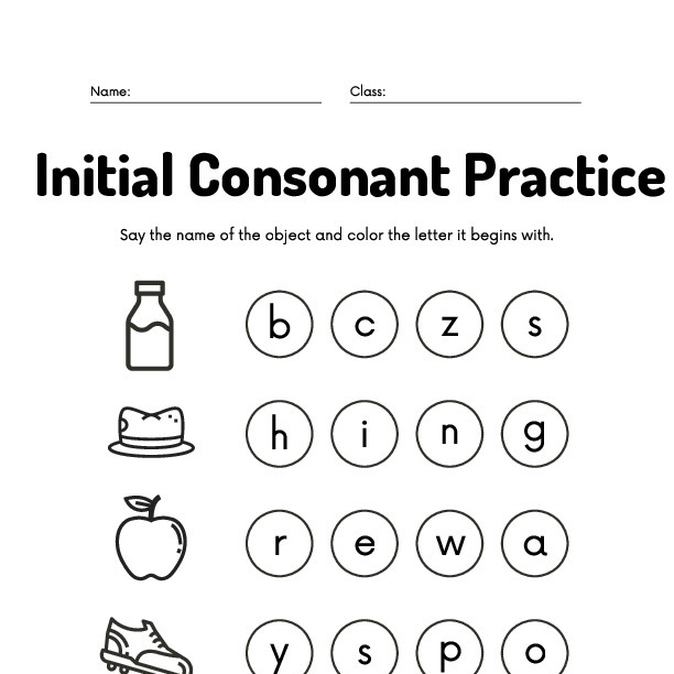 Initial Consonant Practice Printable